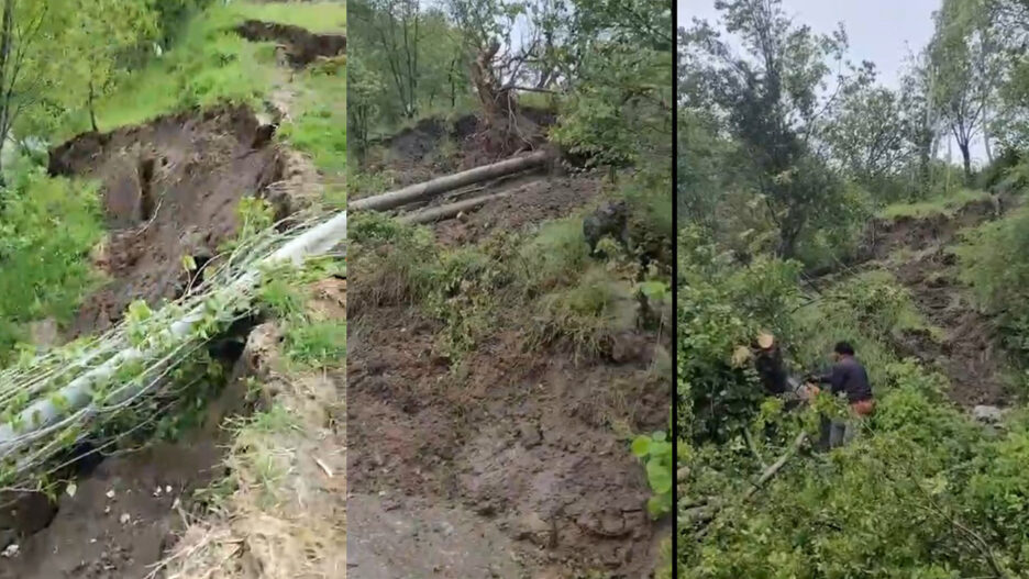 Amasya’da Heyelan Sonrası Köy Yolu İmece Usulü Yeniden Açıldı